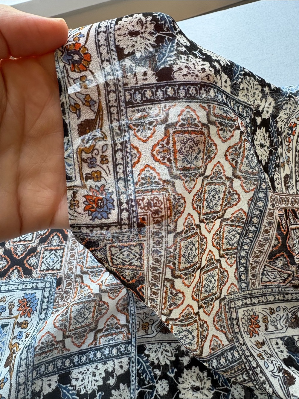 J. Jill Floral Mosaic Sheer Short-Sleeve Patchwork Print Shirt sz L - Picture 8 of 9